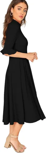 Vista 3 de Verdusa - Vestido elegante largo y de punto acanalado con mangas acampanadas para mujer, largo hasta por debajo de las rodillas