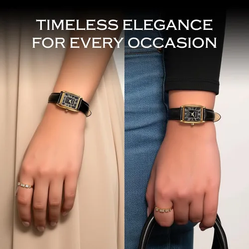 Vista 3 de Miykon Relojes vintage para mujer, pequeño y delicado, reloj cuadrado para mujer con piel auténtica, pulido iónico, luminoso y segundero, vidrio
