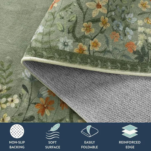 Vista 6 de Alfombras Lahome Boho Floral 2x6 para pasillos antideslizantes, alfombras de cocina verdes no deslizantes lavables, alfombra de baño de felpa