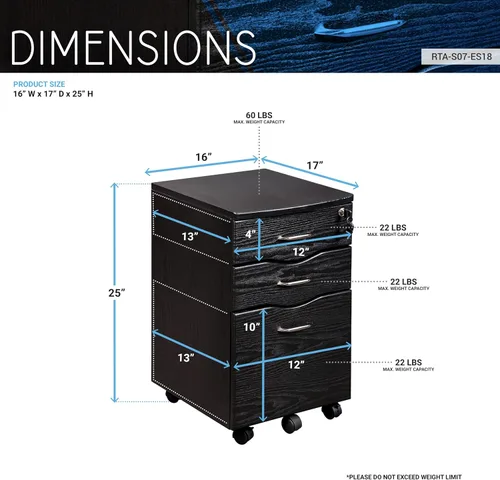 Vista 3 de Archivador rodante de 3 cajones con cerradura, archivador debajo del escritorio con ruedas, soporte para impresora, estante de impresora móvil