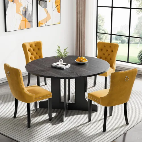 Vista 74 de Juego de mesa de comedor extensible marrón de 63 a 78.74 pulgadas para 4, juego de mesa de comedor de 5 piezas con 4 sillas, mesa de cocina