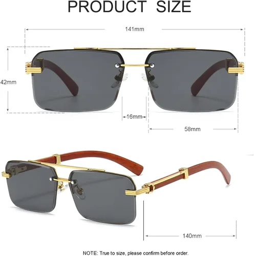 Vista 5 de JOVAKIT Lentes de sol cuadrados de moda para hombres y mujeres, con montura semi sin montura de los años 90, gafas de sol retro vintage