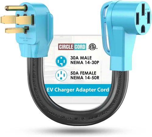 Vista 9 de CircleCord Cable adaptador de cargador NEMA 6-50P a 14-50R EV para carga EV de nivel 2, diseño doblado de 180 grados con mango de agarre, calibre 6