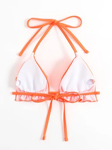 Vista 2 de SOLY HUX Traje de baño para mujer con ribete de volantes y cuello halter