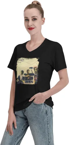 Vista 4 de Soda Stereo Female T Shirt Loose Casual Short Sleeve V-Neck Tops