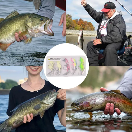 Vista 6 de Jig Heads anzuelos de pesca, 10 piezas de Walleye Jigs Spinner Baits Underspin Jig Heads con hoja de sauce colorido pintado resplandor plantillas