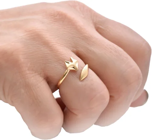 Vista 2 de Spinningdaisy - Anillo de cabeza de zorro de metal cepillado hecho a mano