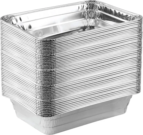 Vista 8 de PLASTICPRO Moldes desechables de papel de aluminio para llevar de 5 LB de 7'' X 10'' X 3'' pulgadas, moldes para hornear - utensilios de cocina