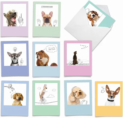 Vista 8 de The Best Card Company - 10 tarjetas de perro en blanco surtidas (4 x 5.12 pulgadas) - Adorables tarjetas de notas de animales en caja para todas