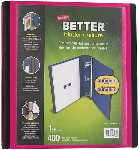 Vista 14 de Carpeta con anillos en forma de "D" de 1 pulgada para mejor visualización Staples, Negro