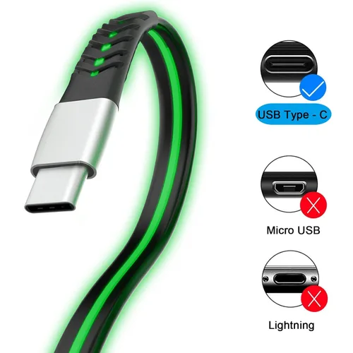 Vista 6 de Cable de carga LED USB C, cable de carga rápida tipo C de 6 pies con iluminación 3A con sincronización de datos, compatible con Samsung, Moto, LG