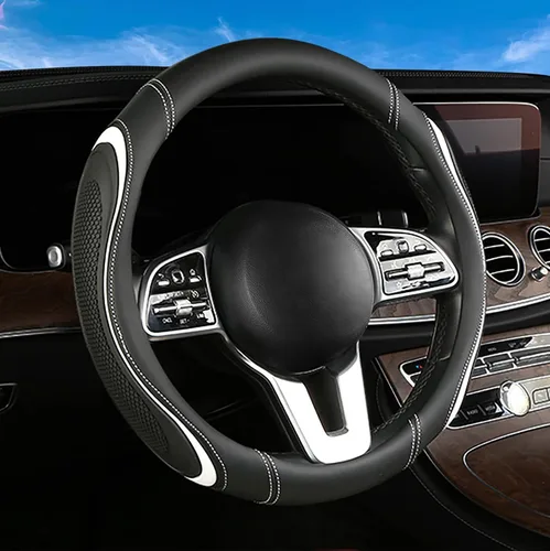 Vista 27 de Funda de cuero para volante de automóvil, material Panapi, universal de 14.5-15 pulgadas, antideslizante, transpirable, fundas para volante