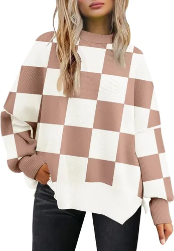 Vista 232 de Lillusory - Suéter extragrande con mangas de murciélago y cuello redondo para mujer, prenda moderna de otoño de tejido de punto sin botones