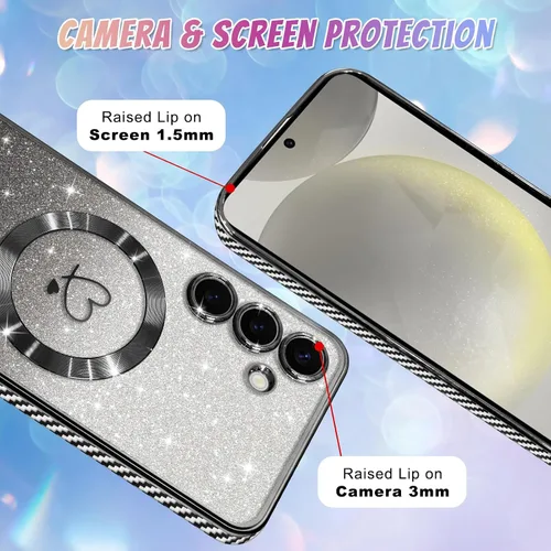 Vista 226 de Bonoma - Funda compatible con Samsung Galaxy S21 Plus, diseño de corazón con purpurina, color rosa Support for MagSafe, Plating Magnetic Case TPU