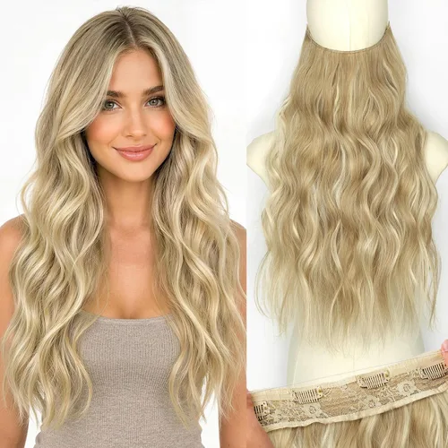 Vista 55 de Extensiones de cabello con hilo invisible, diadema transparente, ajustables, 4 clips fijadores, cabello largo y ondulado de 12 pulgadas, balayage