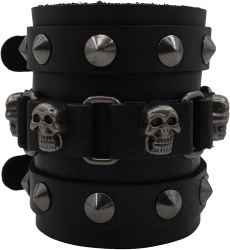 Vista 3 de Scddboy Pulsera ancha de cuero gótico para hombre, estilo punk rock Biker