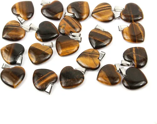 Vista 11 de LE SKY 20 piezas de dijes de piedra natural en forma de corazón, dijes de piedra curativa para hacer joyas