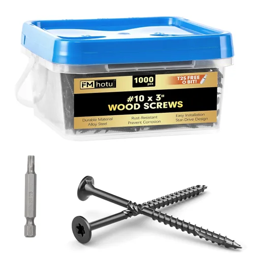 Vista 7 de #10 x 2-1/2" Tornillos para Terraza, 108 Piezas Tornillos para Madera con Cabeza Estrella, Tornillos para Madera Resistentes al Óxido para Negro