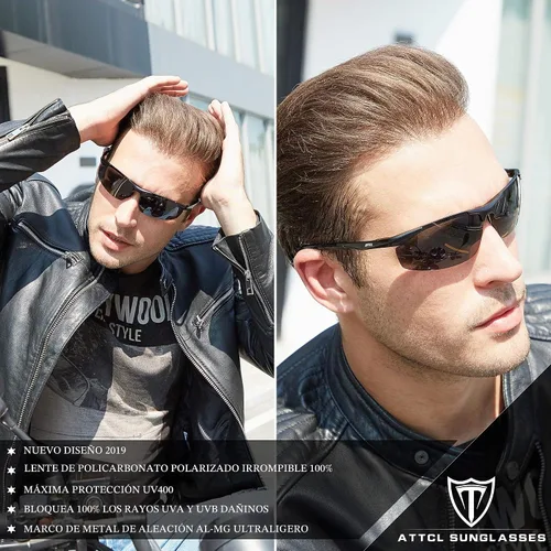 Vista 2 de ATTCL Gafas de sol polarizadas con protección UV para hombre, marco de metal Al-Mg, color verde claro