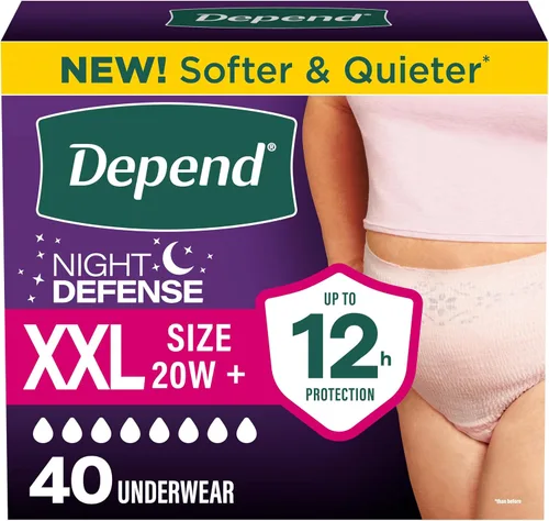 Vista 12 de Depend Night Defense - Pañales para adultos, ropa interior para incontinencia y fugas de vejiga posparto para mujer, desechables, durante la noche