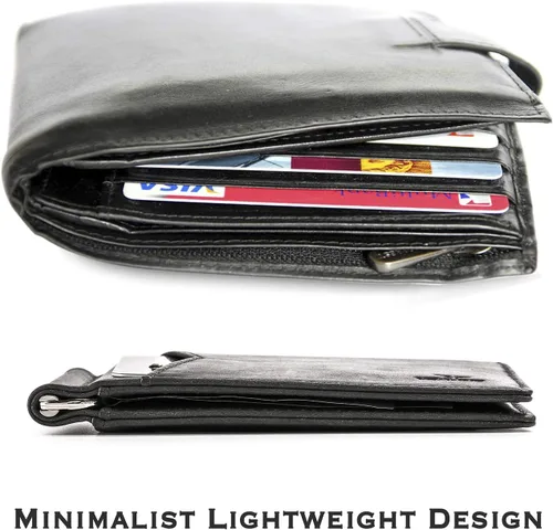Vista 15 de YBONNE - Cartera fina con clip para dinero, de cuero auténtico, bloqueo RFID, minimalista