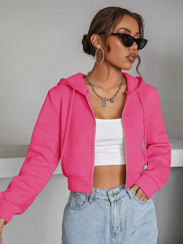 Vista 6 de Floerns Sudaderas con capucha recortadas de manga larga con cremallera para mujer