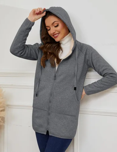 Vista 2 de Gihuo Abrigo de invierno para mujer, con forro de sherpa y cremallera, sudadera larga