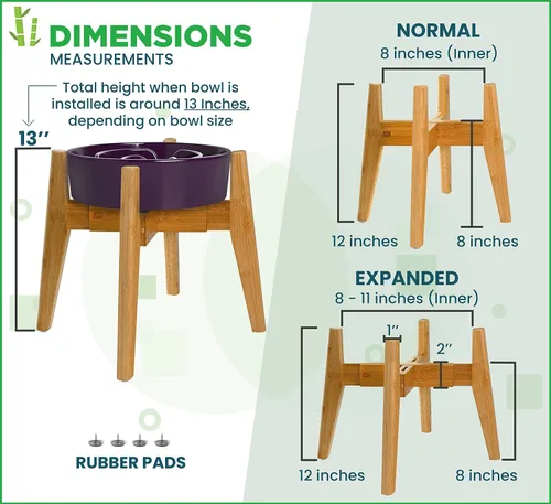 Vista 2 de Soporte para cuenco para perros (12 pulgadas de alto), ideal para razas grandes, ajustable de lado, pies inclinados, eleva, eleva los comederos