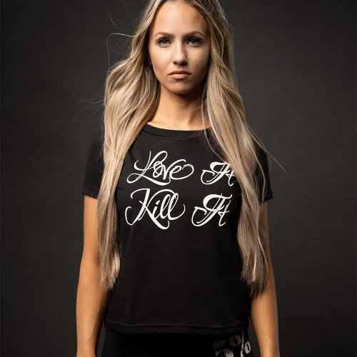 Vista 3 de 5% Nutrition Rich Piana Love It Kill It - Camiseta corta para mujer, color negro