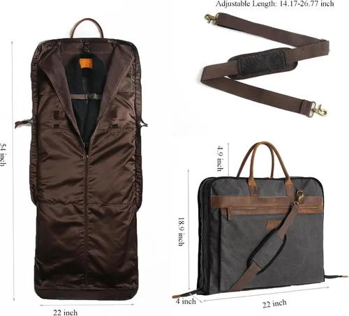 Vista 4 de TRITOUR Garment Bags for Travel Leather Canvas Suit Bag with Extended Design Computer Compartment