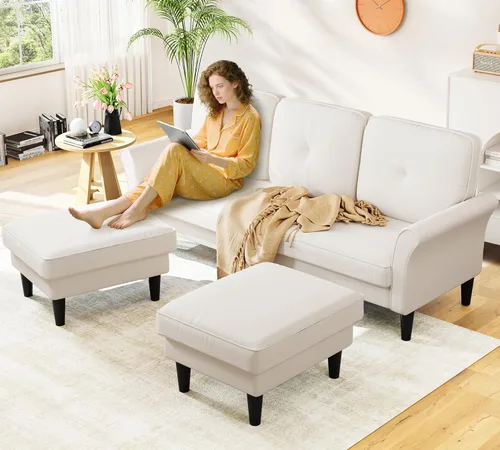 Vista 11 de Sofá biplaza de 69 pulgadas, sofás pequeños de terciopelo para espacios pequeños, sofás de dos plazas con 2 almohadas, sofás de dos plazas