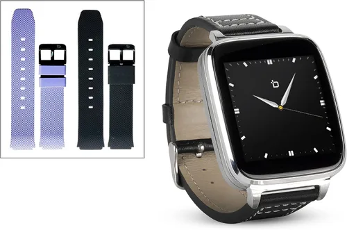 Vista 2 de Gold Engage Plus Smartwatch para iOS y Android con 8 GB de almacenamiento de música y correa de cuero