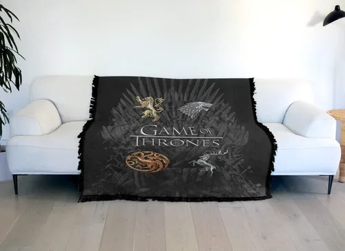 Vista 6 de LOGOVISION Manta de Juego de Tronos, 50 x 60 pulgadas, con flecos cromados, tapiz tejido de mezcla de algodón