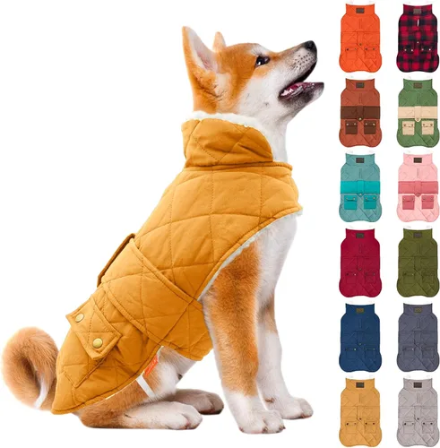 Vista 17 de KYEESE - Abrigo para perro suave, suéter para mascotas para clima frío, chaqueta impermeable para perros con forro de felpa, abrigo cálido