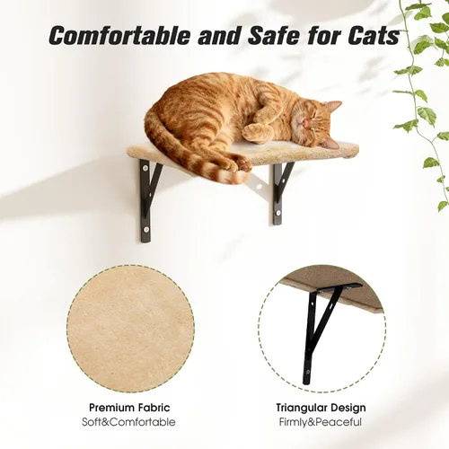Vista 5 de COZIWOW Muebles para gatos montados en la pared, estantes y perchas de pared para gatos, estantes flotantes para gatos para pared, juego de 5 (beige)