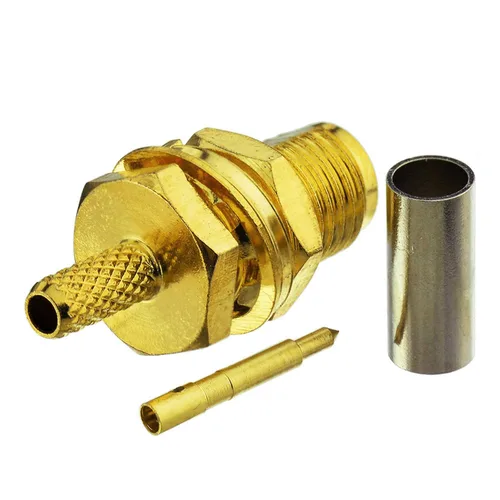 Vista 2 de Eightwood Conector RF de crimpado hembra de mamparo RP-SMA para cable RG316 RG174 Paquete de 10 RP-SMA hembra con conector pin macho, 50 ohmios