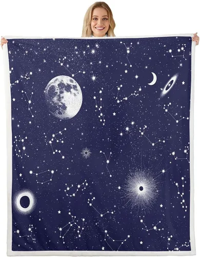 Vista 14 de Erosebridal Galaxy Fleece Blanket 40x50 Constellation Fuzzy Plush Throw for Sofa Couch Black Nebula Stars Sherpa Blanket Outer Space Starry Sky