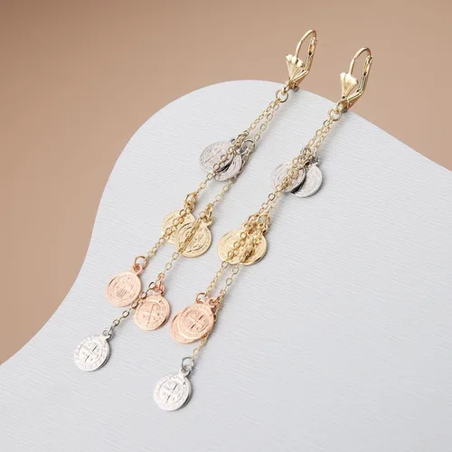 Vista 4 de HZMAN Aretes colgantes chapados en oro de 14 quilates para mujeres y niñas, estilo retro, religiosos, delicados, con borlas largas, rosario, regalo
