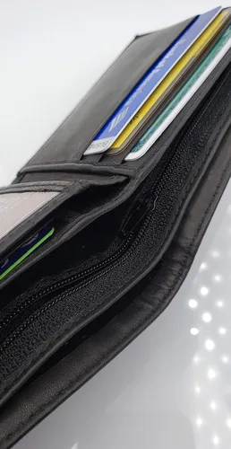 Vista 5 de AG Wallets Billetera plegable para hombre, piel de vaca real, 2 solapas centrales de identificación, 2 compartimentos para billetes