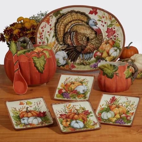 Vista 6 de Certified International Harvest Blessings - Plato llano de 10.75 pulgadas, multicolor, grande, juego de 4