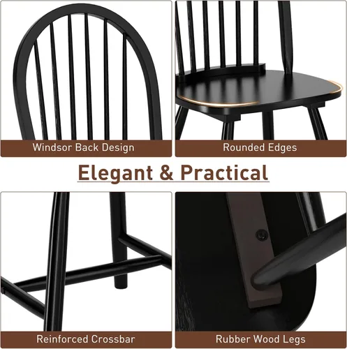 Vista 5 de Giantex Juego de 2 sillas de comedor de madera, sillas Windsor con patas de madera maciza, respaldo de eje alto, barras transversales en forma de H