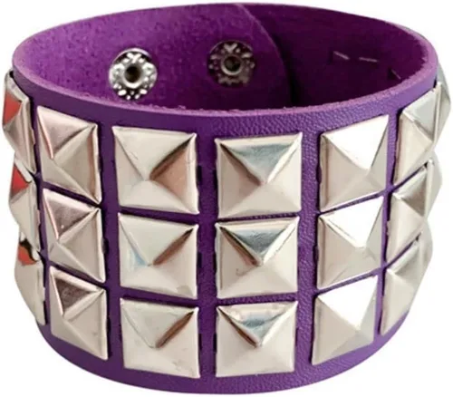 Vista 3 de Fuqimanman2020 1-2 PCS Pulseras Brazaletes de Cuero Genuino Gótico Punk Metal de los 80s para Hombres y Mujeres, Negro Colorido Ajustable Rock Spike
