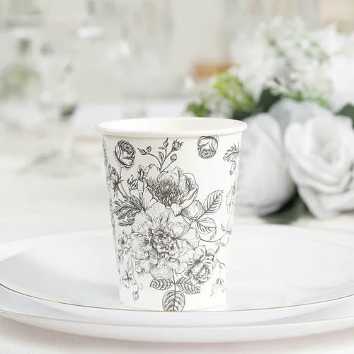 Vista 20 de Efavormart - Paquete de 24 vasos de papel franceses, elegantes vasos desechables de oro blanco para fiesta, 9 onzas tipo10