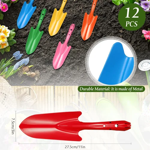 Vista 2 de Mini pala de mano de metal colorida de 11 x 3 pulgadas, juego de palas de excavación para trasplante de jardín para plantar plantas de plantas