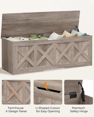 Vista 6 de Cofre de almacenamiento de madera extragrande de 47.2 pulgadas Gris beige