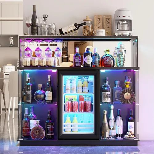 Vista 12 de 47" Coffee Bar Cabinet with RGB LED Lights and Wine Storage White