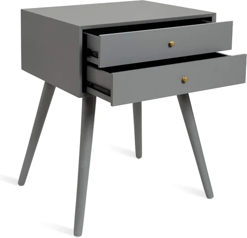 Vista 5 de Kate and Laurel Finco Midcentury - Mesa auxiliar de estilo moderno con 2 cajones, acabado gris con herrajes de latón
