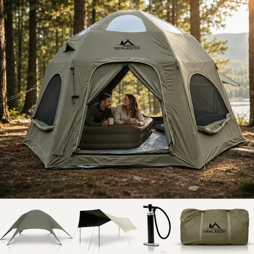 Vista 13 de SENLEETO Tiendas inflables para acampar, gran tienda de camping inflable con bomba manual, tiendas inflables fáciles de montar para 4-6 personas