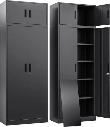 Vista 21 de BESFUR Armario de almacenamiento de metal de 36 pulgadas de alto, gabinete de metal negro con 2 puertas con cerradura y 2 estantes ajustables