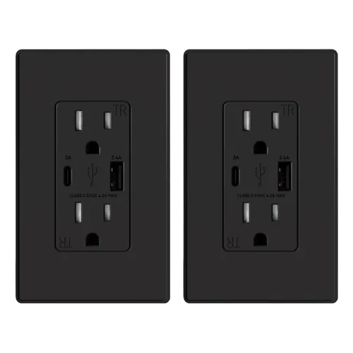 Vista 52 de ELEGRP Cargador USB de pared, receptáculo USB con puertos USB tipo A y tipo C, enchufe dúplex de 15 amperios resistente a manipulaciones NEMA 5-15R
